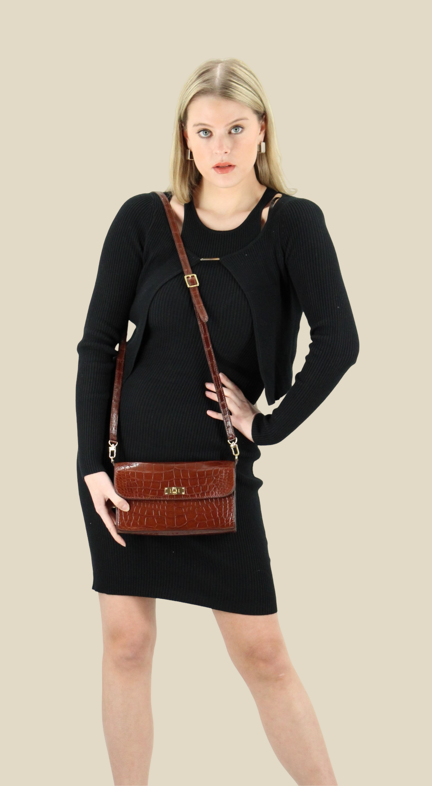 Elise Crossbody Bag-Brown Alligator
