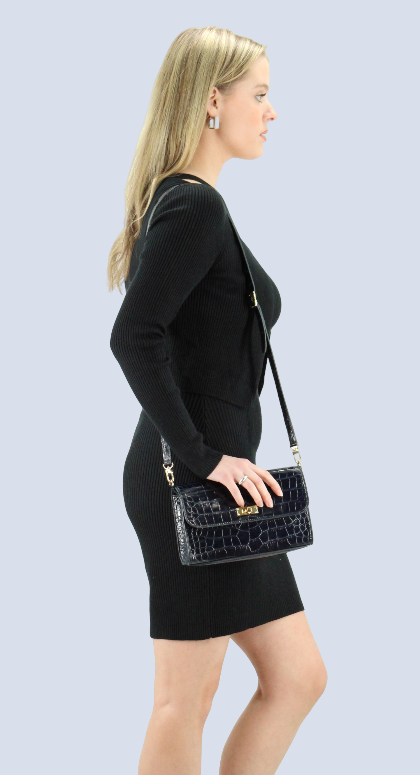 Elise Crossbody Bag-Navy Blue Alligator