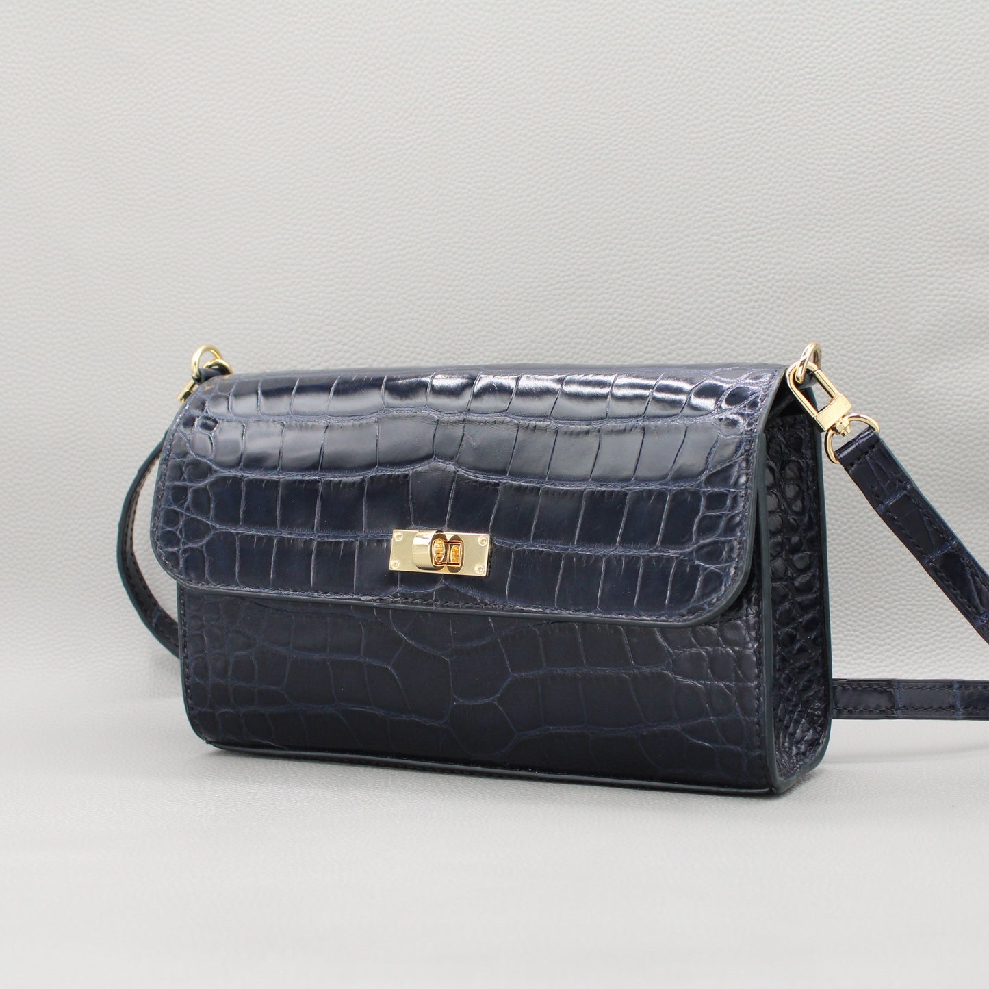 Elise Crossbody Bag-Navy Blue Alligator