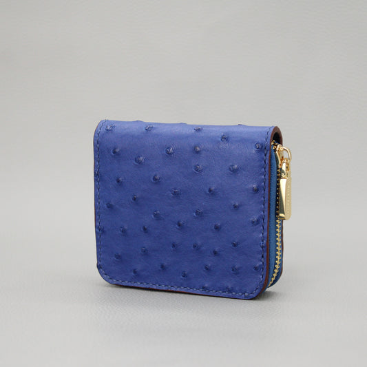 Compact Zip Around Wallet-Medium Blue Ostrich