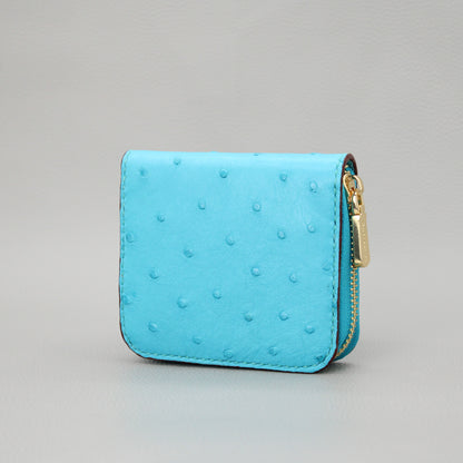 Compact Zip Around Wallet-Crystal Blue Ostrich