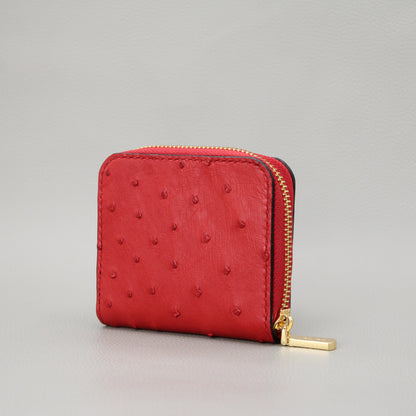 Compact Zip Around Wallet-Red Ostrich