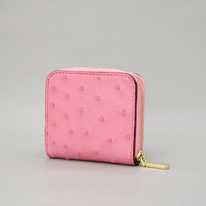 Compact Zip Around Wallet-Pink Ostrich