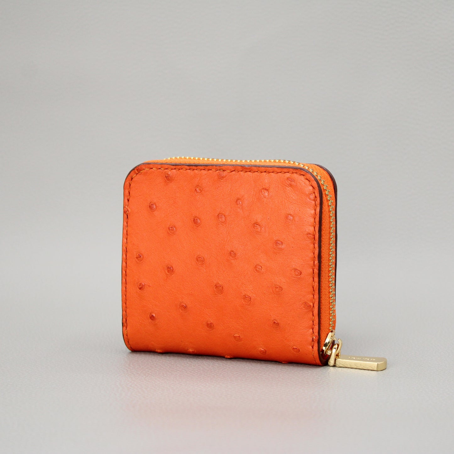 Compact Zip Around Wallet-Orange Ostrich