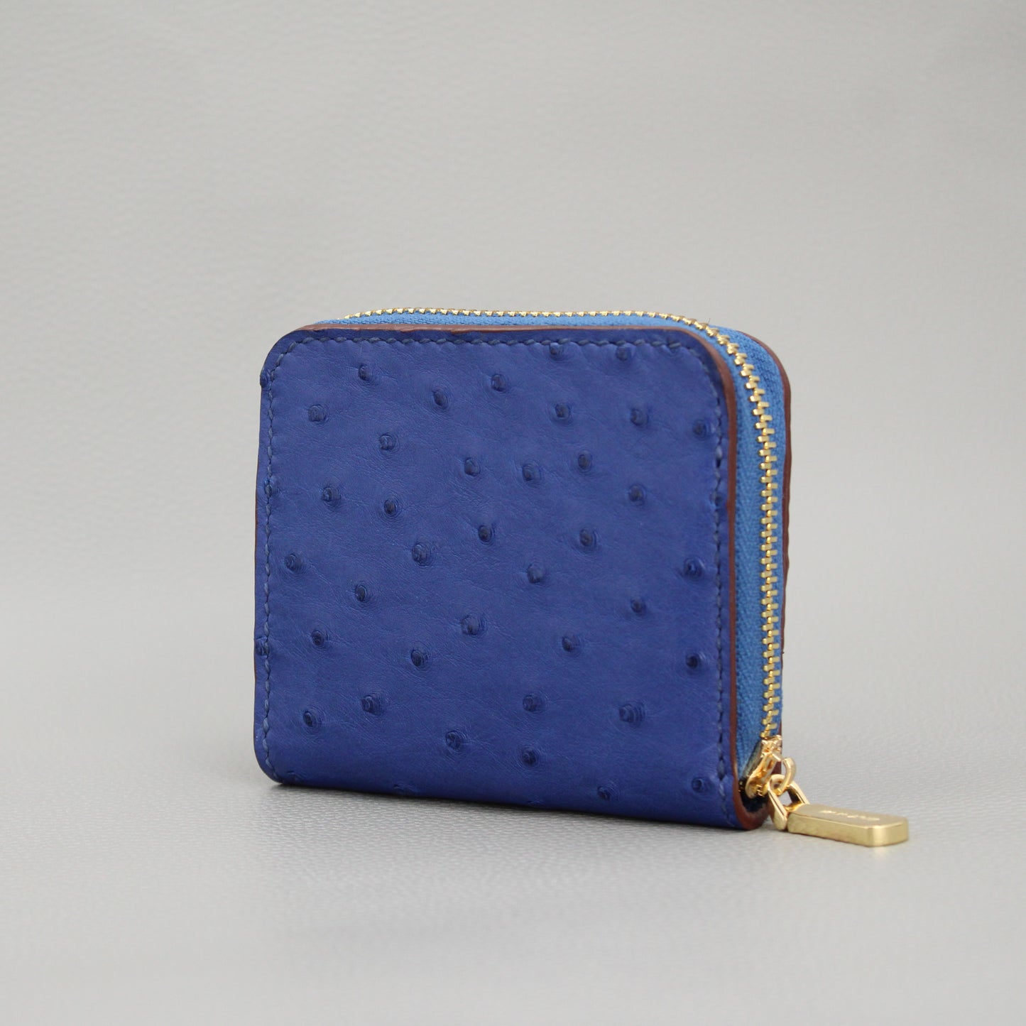 Compact Zip Around Wallet-Medium Blue Ostrich