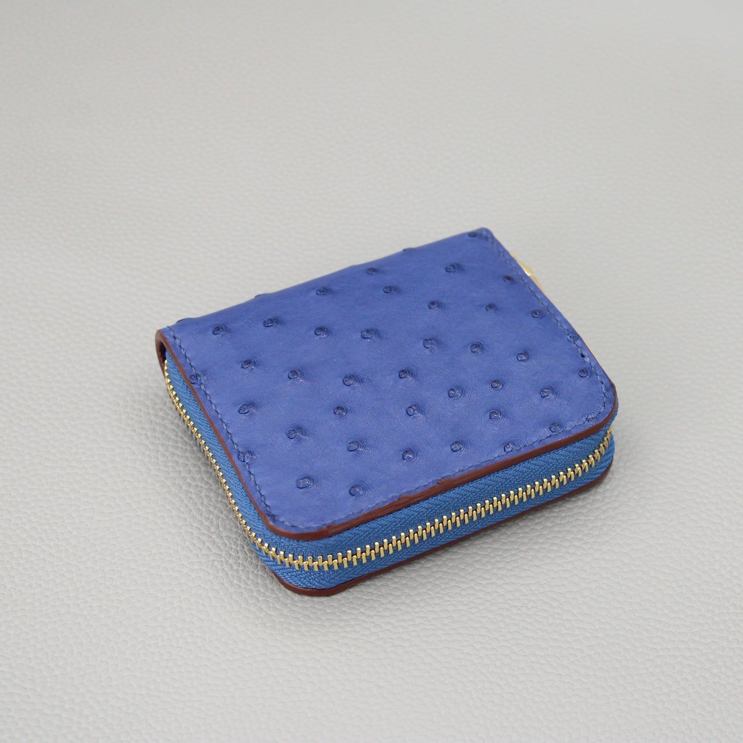 Compact Zip Around Wallet-Medium Blue Ostrich