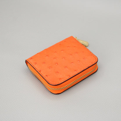 Compact Zip Around Wallet-Orange Ostrich