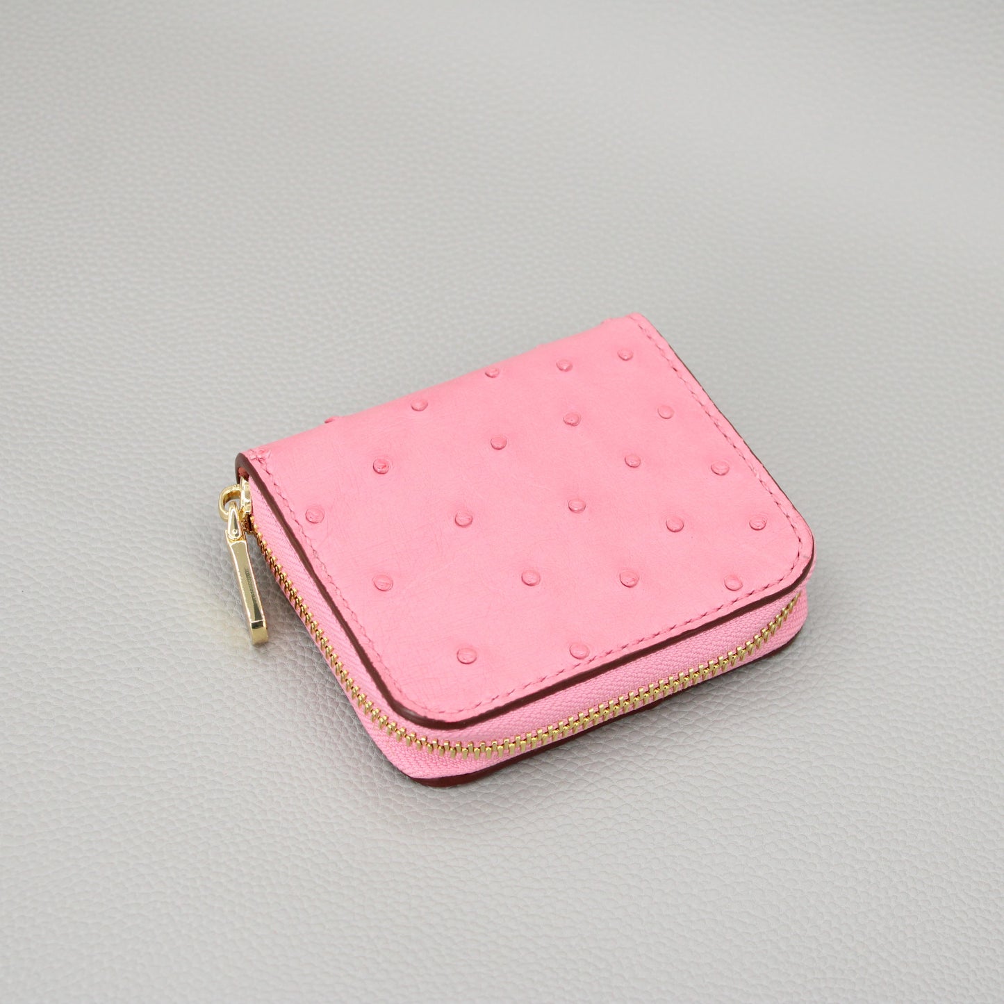 Compact Zip Around Wallet-Pink Ostrich