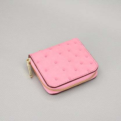 Compact Zip Around Wallet-Pink Ostrich