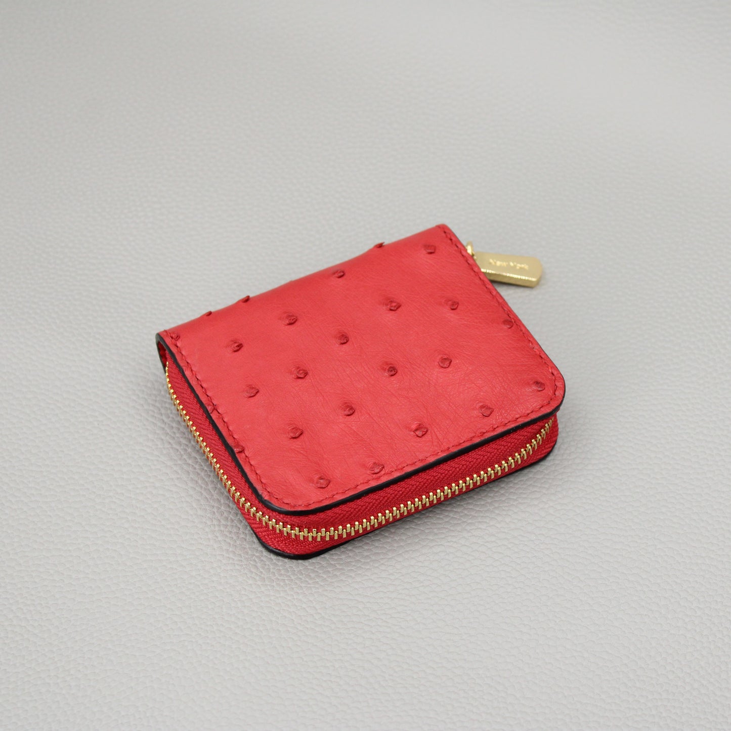 Compact Zip Around Wallet-Red Ostrich