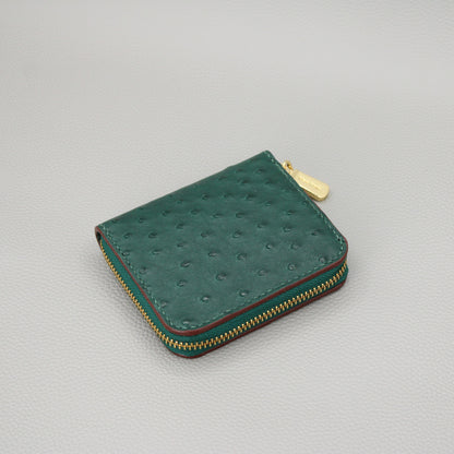 Compact Zip Around Wallet-Forest Green Ostrich