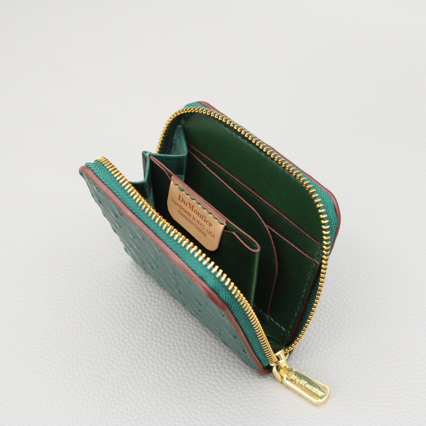 Compact Zip Around Wallet-Forest Green Ostrich