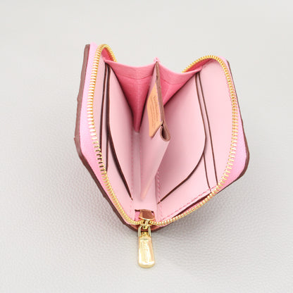 Compact Zip Around Wallet-Pink Ostrich