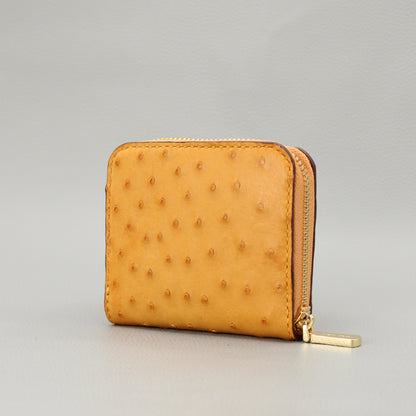 Compact Zip Around Wallet-Mustard Ostrich