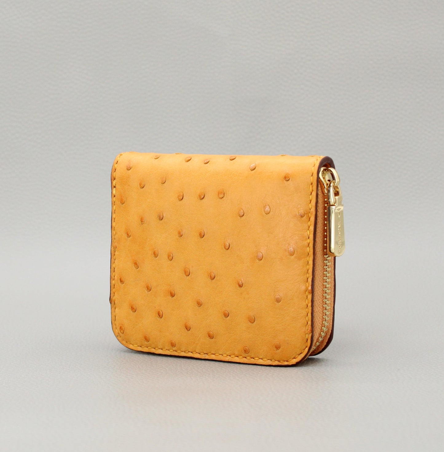 Compact Zip Around Wallet-Mustard Ostrich