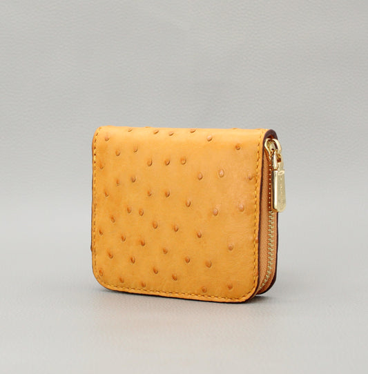 Compact Zip Around Wallet-Mustard Ostrich