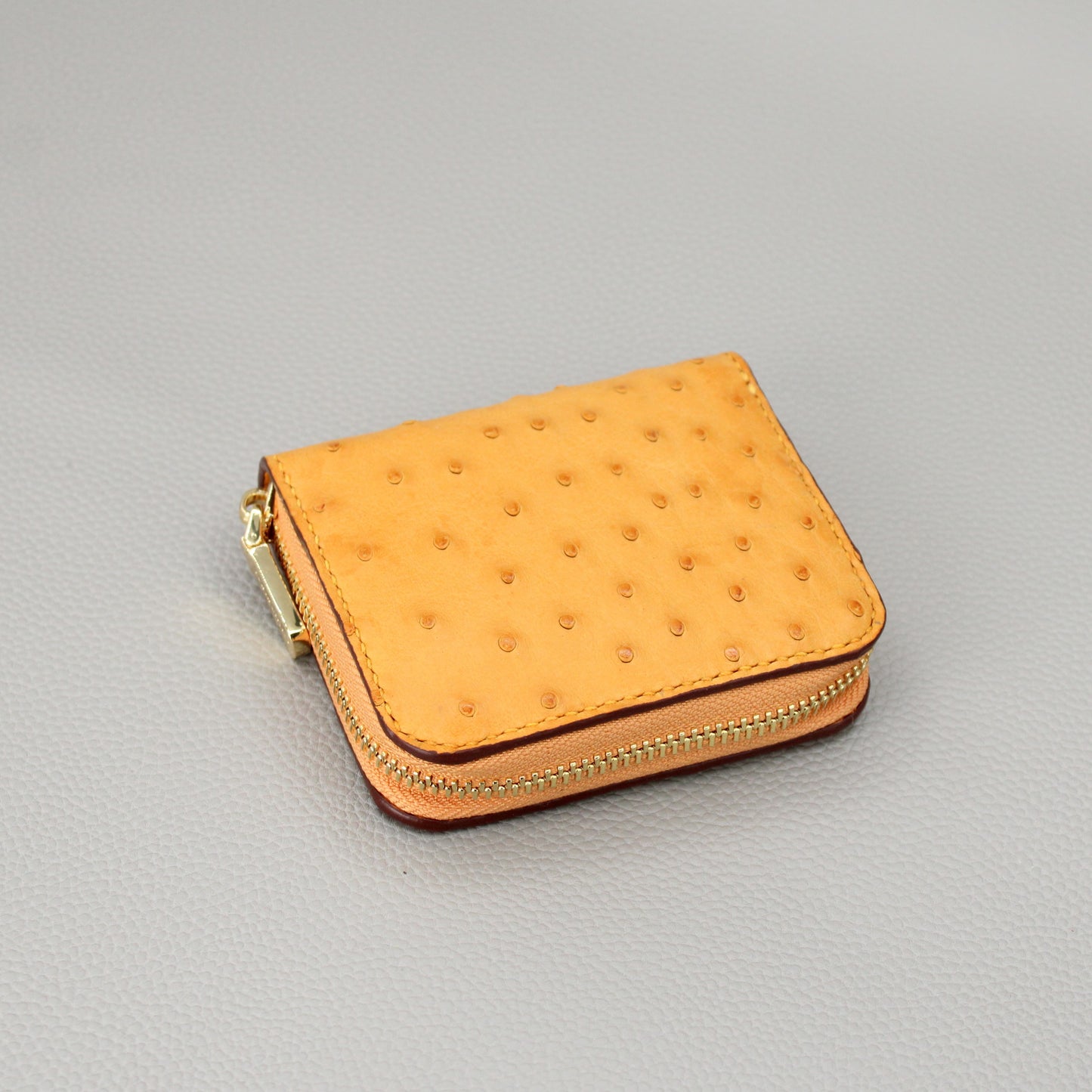 Compact Zip Around Wallet-Mustard Ostrich