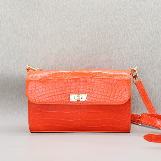 Elise Crossbody Bag-Orange Alligator