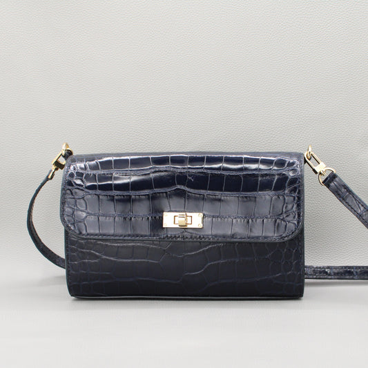 Elise Crossbody Bag-Navy Blue Alligator