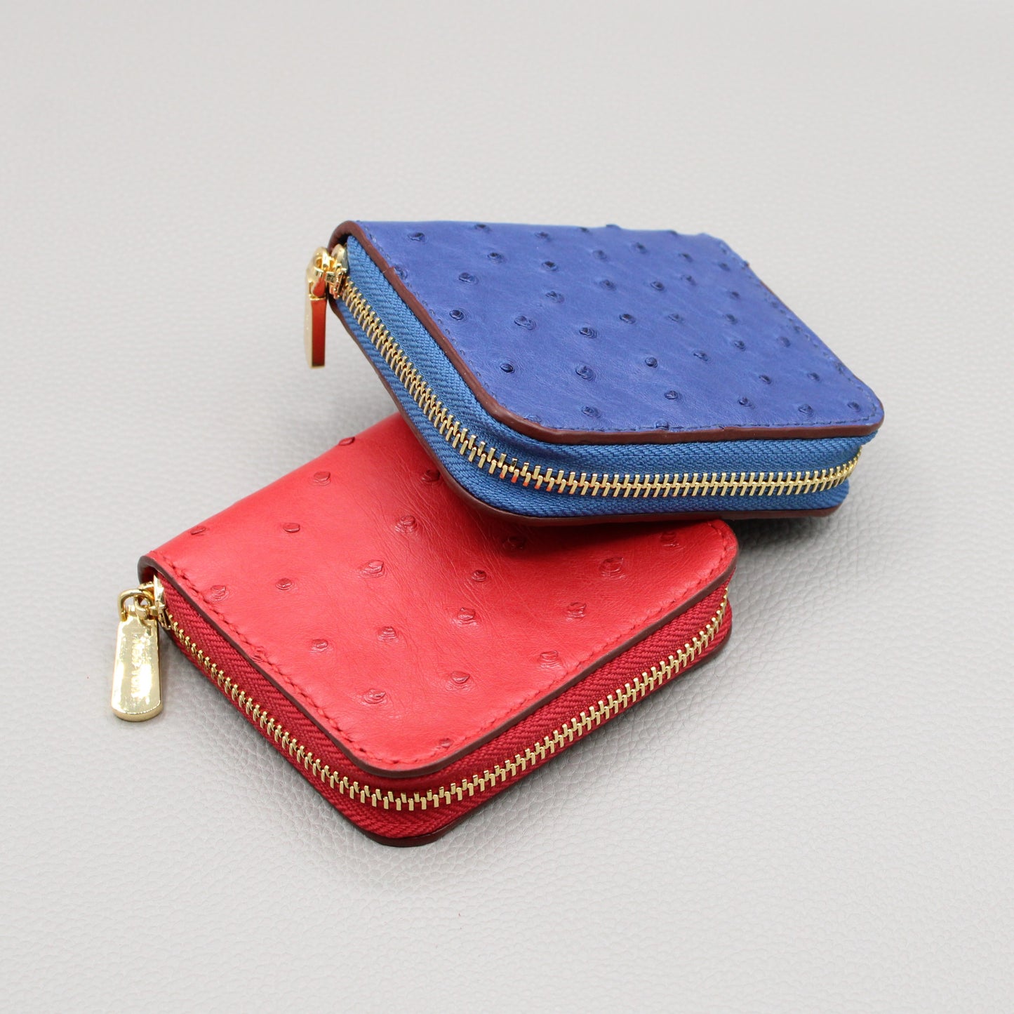 Compact Zip Around Wallet-Medium Blue Ostrich