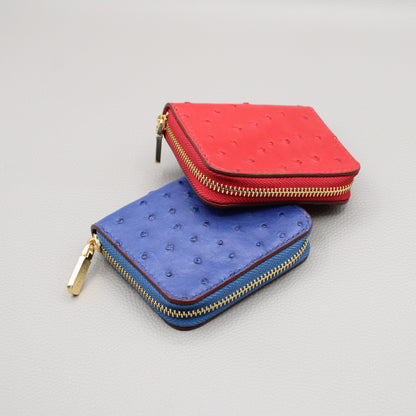 Compact Zip Around Wallet-Red Ostrich