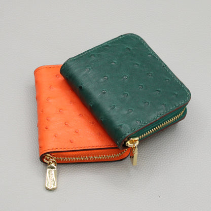 Compact Zip Around Wallet-Forest Green Ostrich