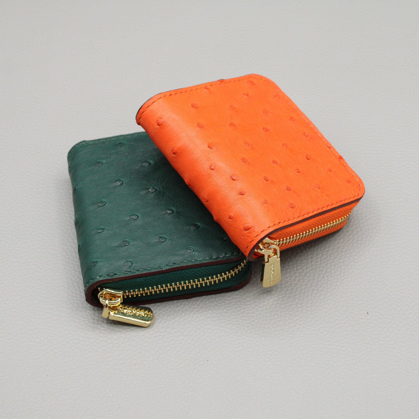 Compact Zip Around Wallet-Orange Ostrich