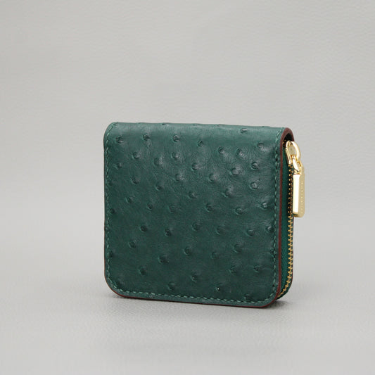 Compact Zip Around Wallet-Forest Green Ostrich