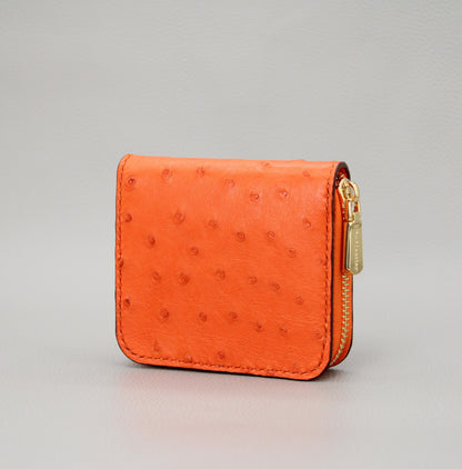 Compact Zip Around Wallet-Orange Ostrich