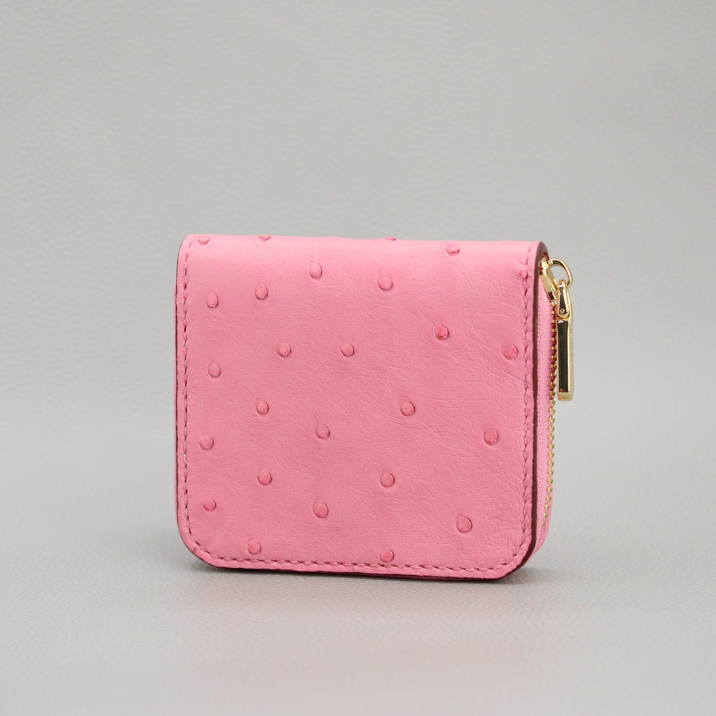 Compact Zip Around Wallet-Pink Ostrich