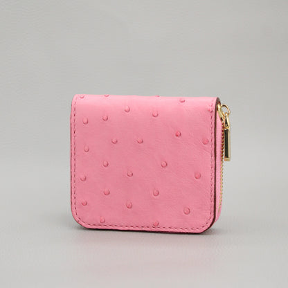 Compact Zip Around Wallet-Pink Ostrich