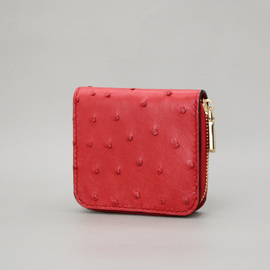 Compact Zip Around Wallet-Red Ostrich